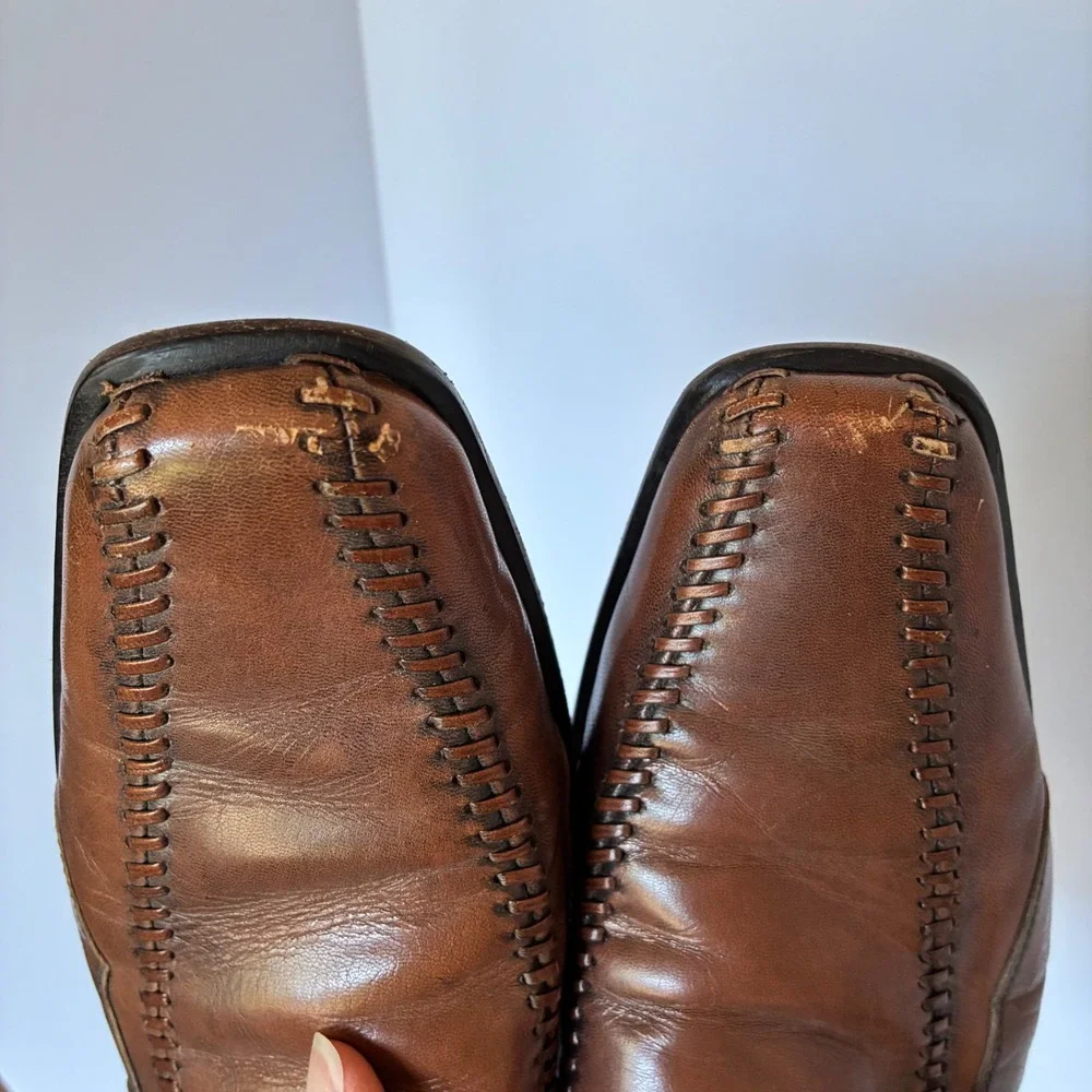 Florsheim Loafers 45 EE Brown Matteo Leather Whipstitch Square Toe Dress Shoe